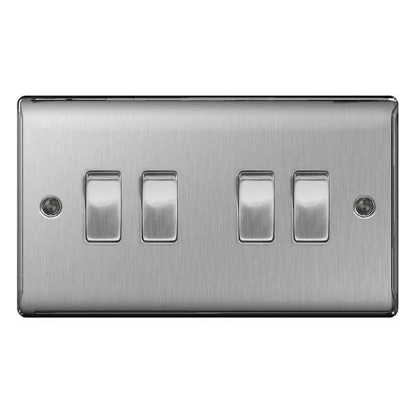 BG Nexus Metal Brushed Steel Quadruple Switch, 10Ax 2 Way - NBS44 3 BG Nexus Metal Brushed Steel Quadruple Switch, 10Ax 2 Way - NBS44