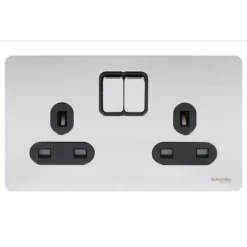 Schneider® Schneider USFP 13A Double Pole 2G Switched Socket Black Insert Polished Chrome - GU3420DBPC