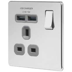 BG Screwless Flatplate Polished Chrome Single Switched 13A Power Socket With Usb Charging - 2X Usb Sockets (2.1A) - Grey Insert -Led Lighting Shop 38b825ad 5a27 48fa ac78 9cad5d5169ef 768 1024 1 VIEWPORT DESKTOP ProductImage