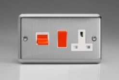 Varilight Classic 45A Cooker Panel With 13A Switched Socket With White Inserts - Matt Chrome - XS45PW