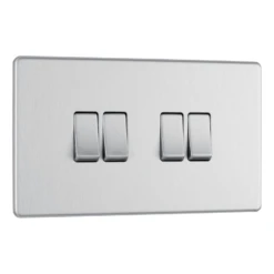 BG Screwless Flatplate Brushed Steel Quadruple Switch, 10Ax 2 Way - FBS44