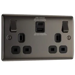 BG Nexus Metal Black Nickel Double Socket With USB 30W Type A & Type C USB - Black Insert - NBN22UAC30B