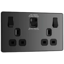 BG Evolve Black Chrome Double Switched 13A Power Socket + USB C 30W + USB A (2.1A) - PCDBC22UAC30B