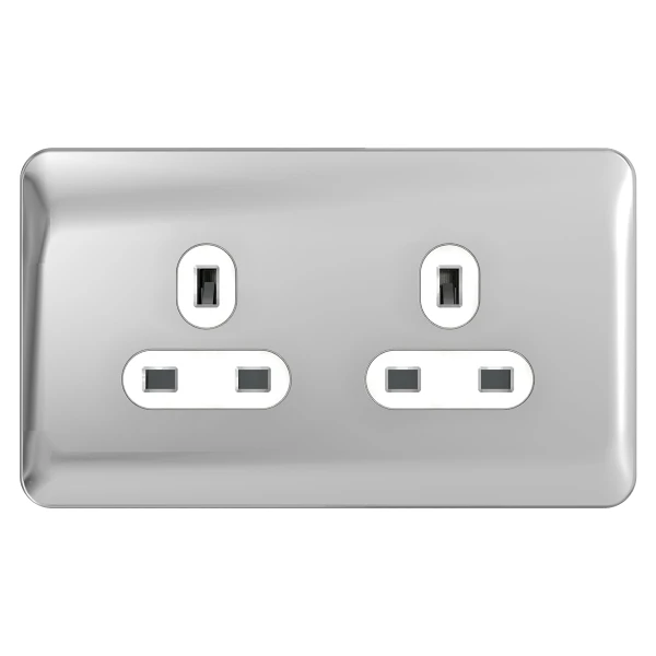 Schneider® Schneider LSD 2G 13A Unswitched Socket White Insert Polished Chrome - GGBL3060WPCS 3 Schneider® Schneider LSD 2G 13A Unswitched Socket White Insert Polished Chrome - GGBL3060WPCS