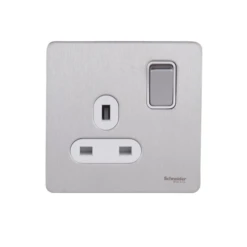 Schneider® Schneider USFP 13A Double Pole 1G Switched Socket White Insert Stainless Steel - GU3410DWSS