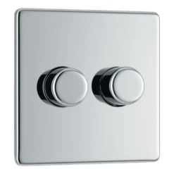 BG Screwless Flatplate Polished Chrome Double Intelligent Led Dimmer Switch, 2-Way Push On/Off - FPC82
