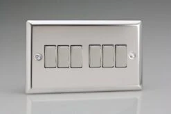 Varilight Classic 6 Gang 2 Way Rocker Switch With Metal Rockers (Double XC96D) - Polished Chrome - XC96D
