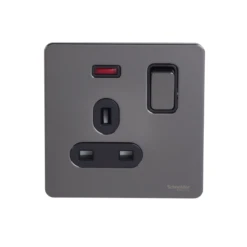 Schneider® Schneider USFP 13A Double Pole 1G Switched Socket W/N Black Insert - Black Nickel - GU3411DBBN