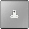 BG Flat Plate Brushed Steel Fbs29W 5A Unswitched Socket Round Pin White Surround