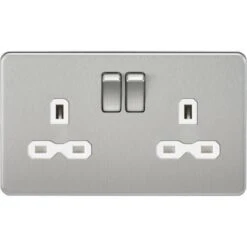 Knightsbridge Screwless 13A 2G DP Switched Socket - Brushed Chrome With White Insert - SFR9000BCW