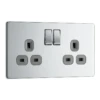 BG Screwless Flatplate Polished Chrome Double Switched 13A Power Socket - Grey Insert - FPC22G