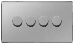 BG Nexus Flatplate Screwless Brushed Steel 4 Gang 2 Way Intelligent Leading Edge Dimmer Switch Push On/Off - FBS84P