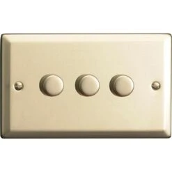 Varilight Classic 3 Gang 1 Or 2 Way 3x400W Dimmer Switch (Double HC33) - Satin Chrome - DOU-HN33