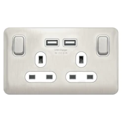 Schneider® Schneider LSD 2G 13A SP 2USB White Insert - Stainless Steel RP - GGBL30202USBAWSSS