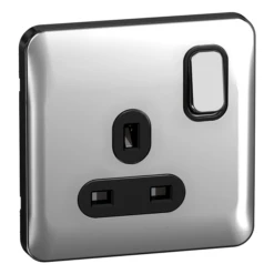 Schneider® Schneider LSD 1G 13A Double Pole Switched Socket Black Insert Polished Chrome - GGBL3010DBPC
