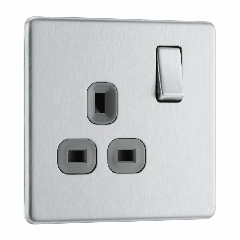 BG Screwless Flatplate Brushed Steel Single Switched 13A Power Socket - Grey Insert - FBS21G 3 BG Screwless Flatplate Brushed Steel Single Switched 13A Power Socket - Grey Insert - FBS21G