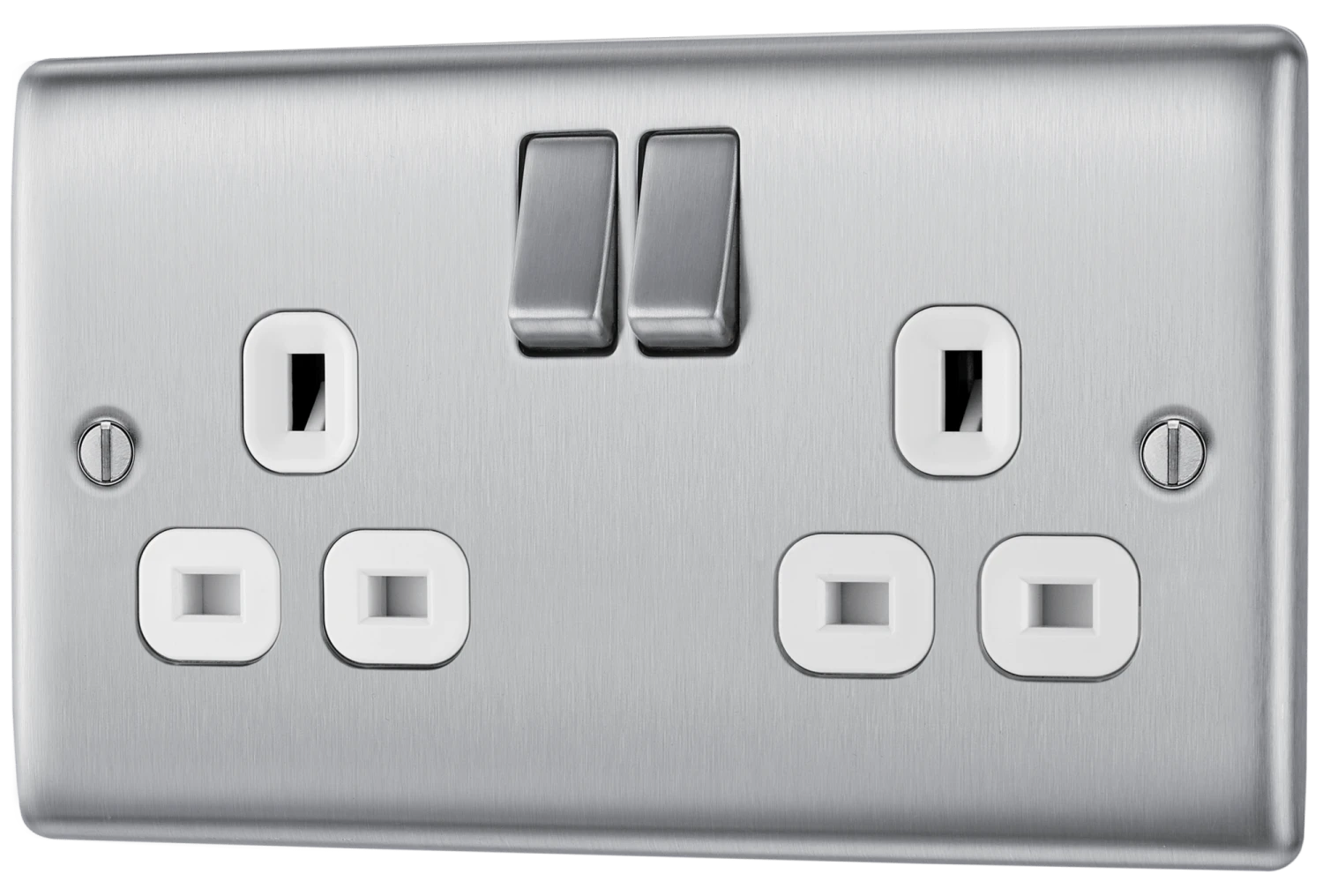 BG Nexus Metal Brushed Steel Double Switched 13A Power Socket - White Insert - NBS22W 4 BG Nexus Metal Brushed Steel Double Switched 13A Power Socket - White Insert - NBS22W - Image 2