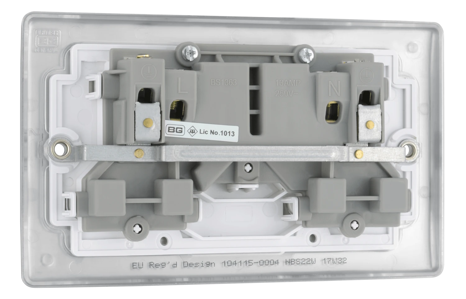 BG Nexus Metal Brushed Steel Double Switched 13A Power Socket - White Insert - NBS22W 5 BG Nexus Metal Brushed Steel Double Switched 13A Power Socket - White Insert - NBS22W - Image 3