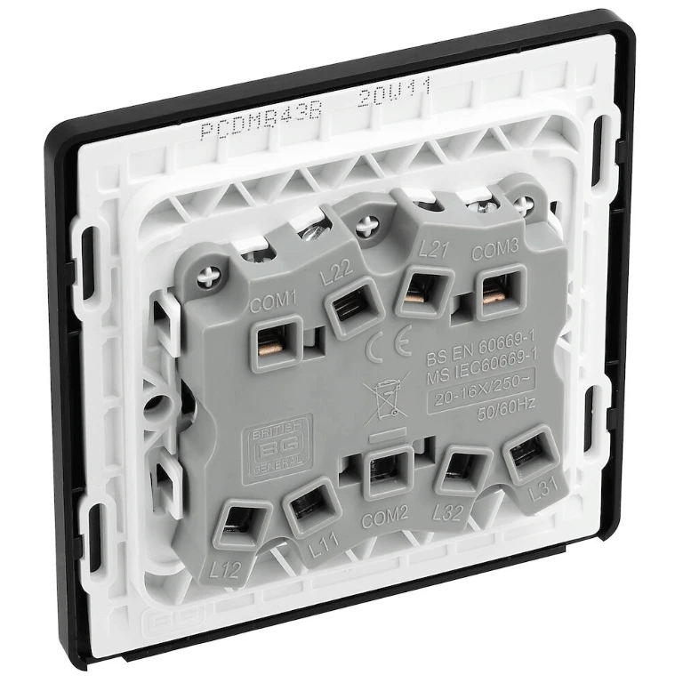 BG Evolve Matt Black Triple Light Switch 20A 16AX 2 Way - PCDMB43B 5 BG Evolve Matt Black Triple Light Switch 20A 16AX 2 Way - PCDMB43B - Image 3