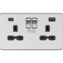 Knightsbridge 13A 2G DP Switched Socket With Dual USB [FASTCHARGE] A+C Brushed Chrome With Black Insert - SFR9909BC