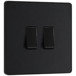 BG Evolve Matt Black Double Light Switch 20A 16AX 2 Way - PCDMB42B