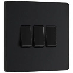 BG Evolve Matt Black Triple Light Switch 20A 16AX 2 Way - PCDMB43B