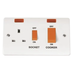 Click Scolmore Mode 45A 2 Gang Cooker Rocker Switch & Plug Soscket With Neon Polar White - CMA205