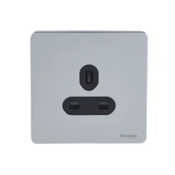 Schneider® Schneider USFP 13A Single Pole 1G Unswitched Socket Black Insert Polished Chrome - GU3450BPC
